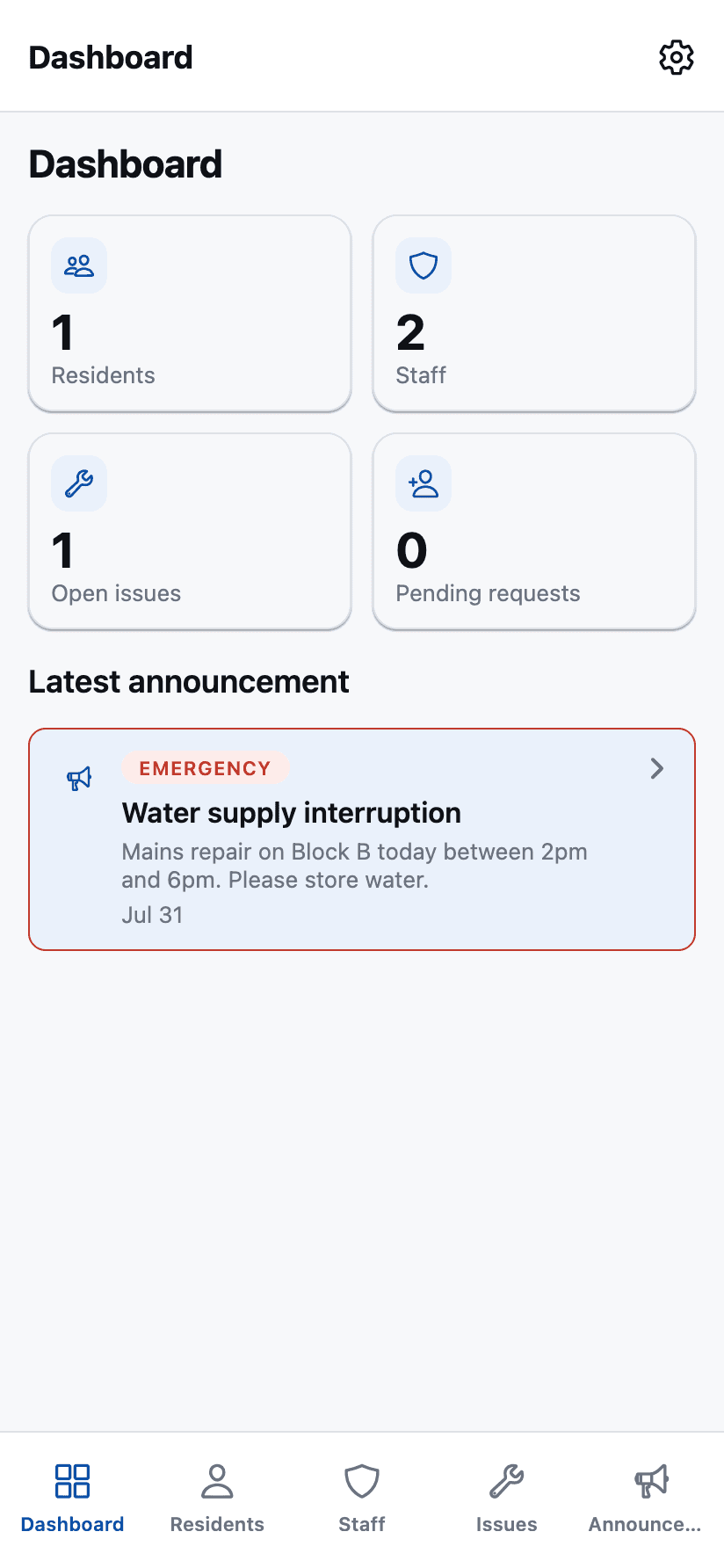 Estate admin dashboard in Nafil Estates